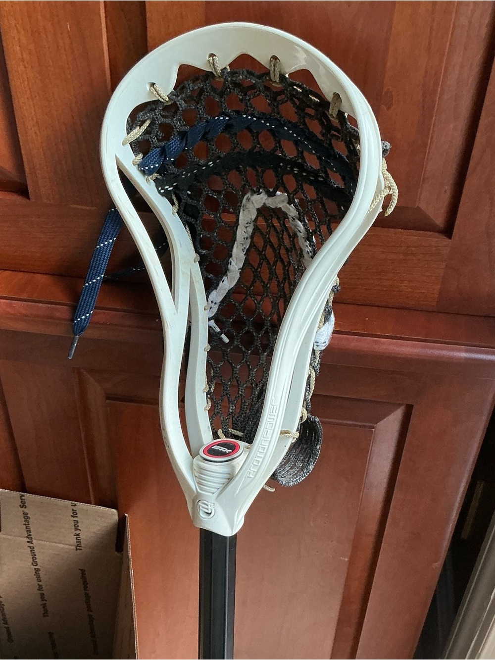 White Lacrosse Head with Black Mesh - STX Proton Power & high end Odyssey Shaft